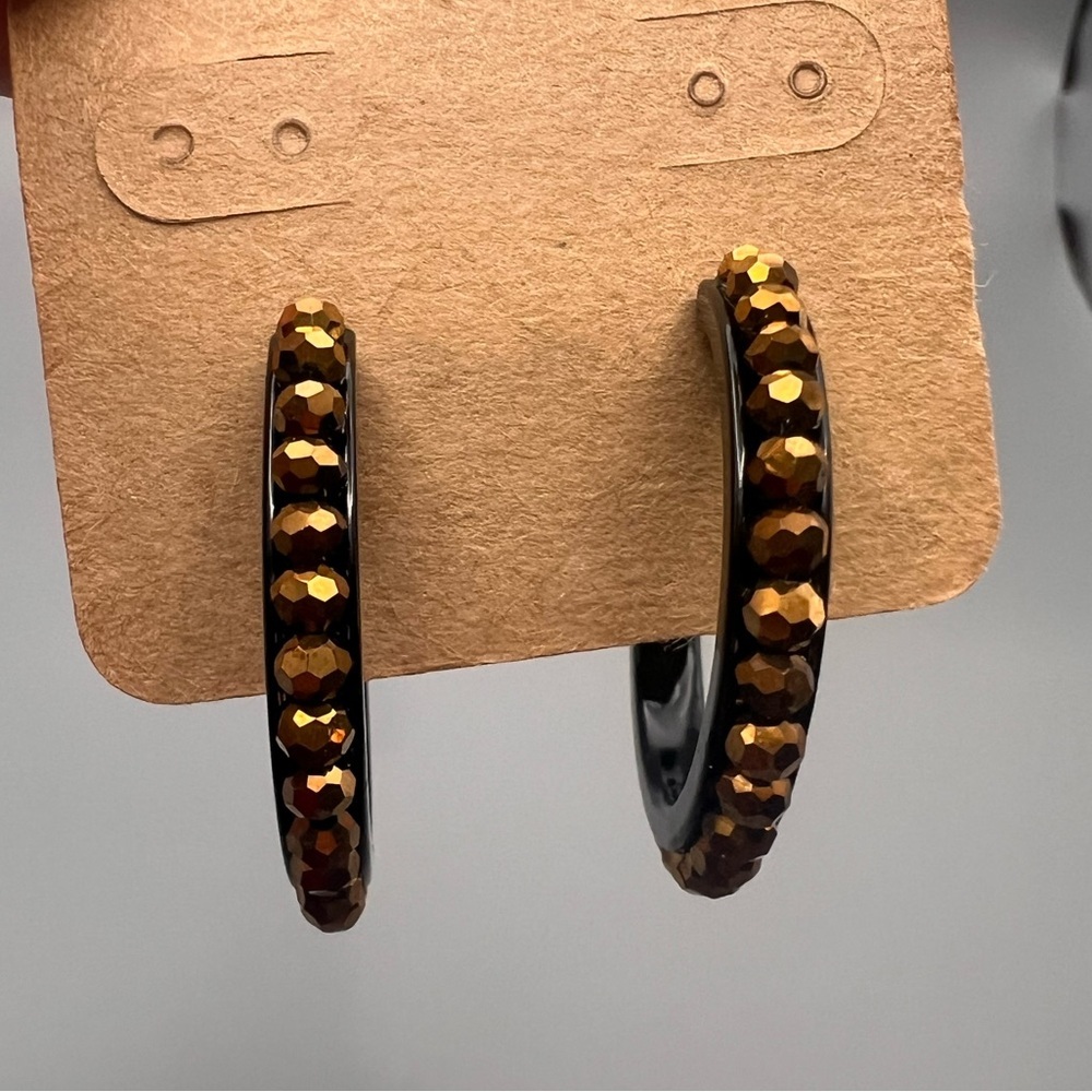 Premier Designs Gold and Black hoop Faceted Earrings